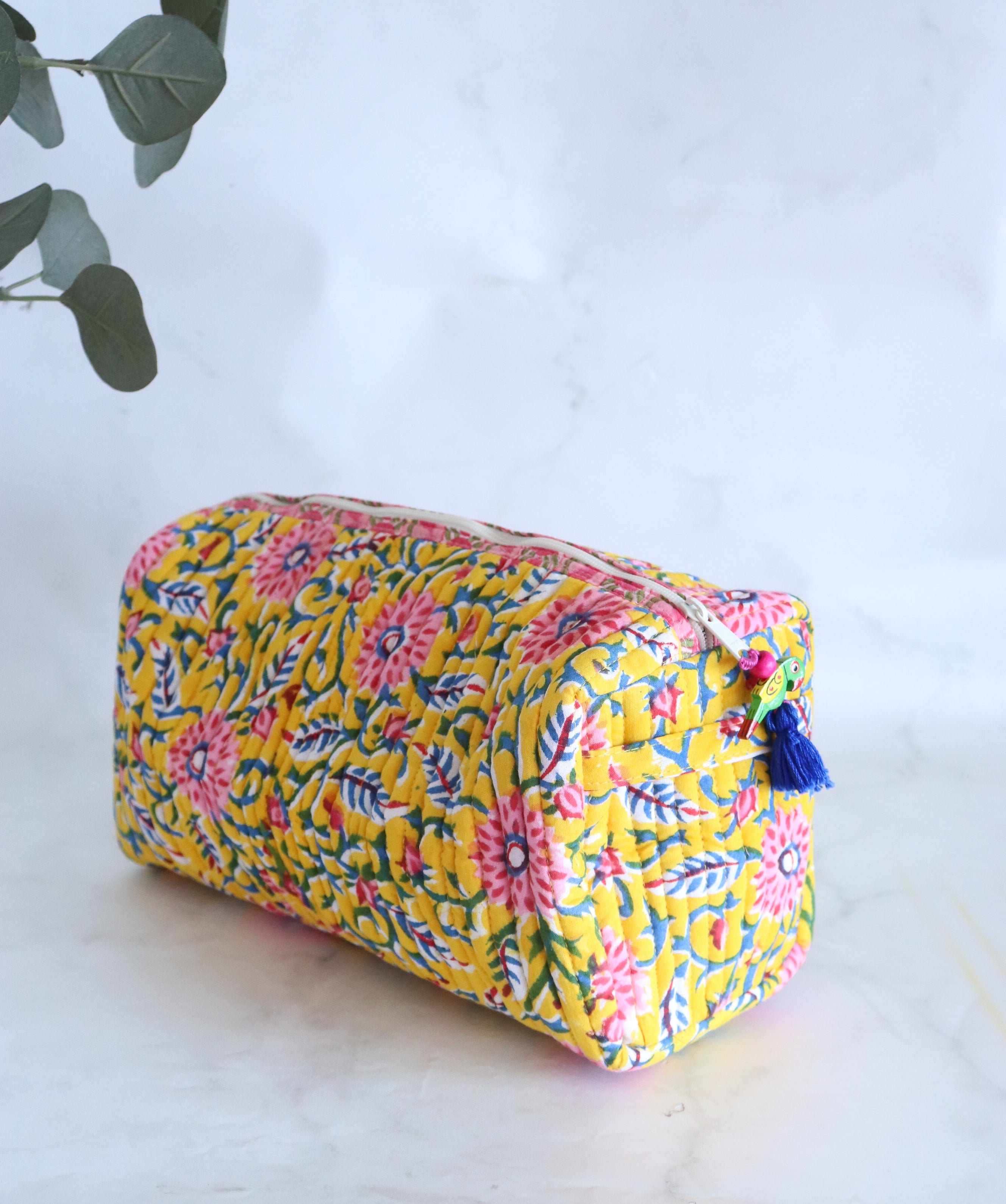 Cotton Velvet Quilted Cosmetic Bag Pouch,Make Up,Block Printed