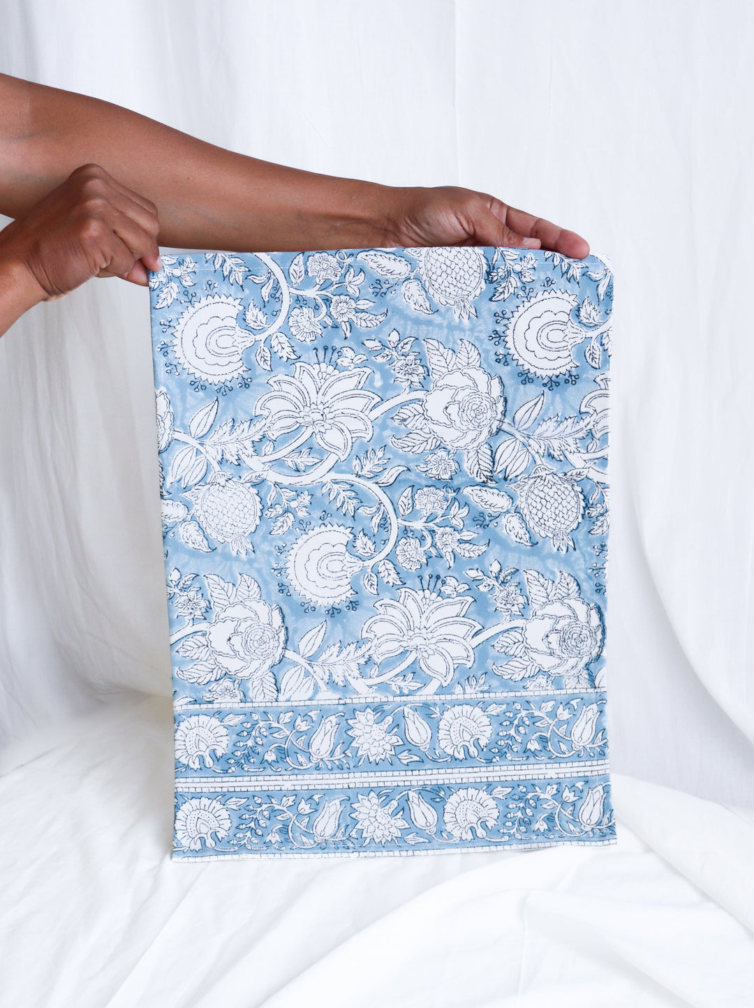 Light Blue floral placemats - Block print placemats - Table mats set of 6 - 13x19 inches