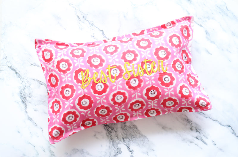 Personalized Block print Word Pillow - Embroidery on Block print fabric - 12x20 inches