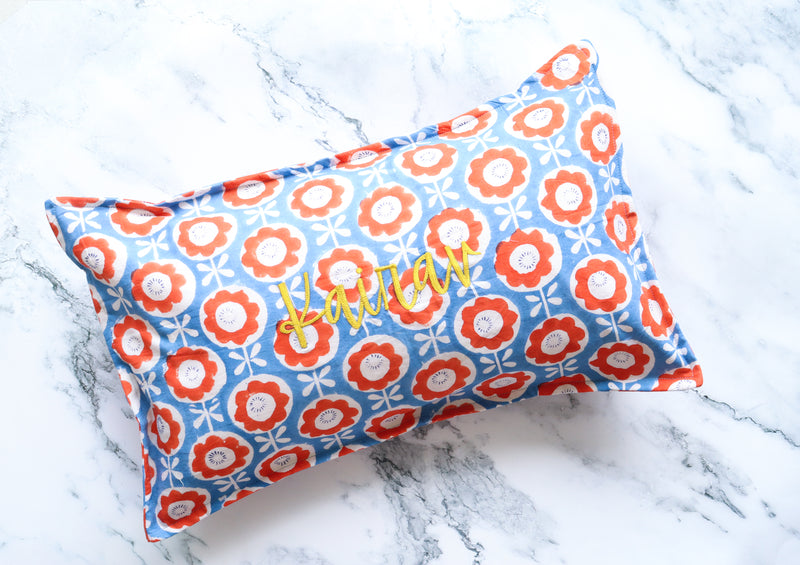 Personalized Block print Word Pillow - Embroidery on Block print fabric - 12x20 inches