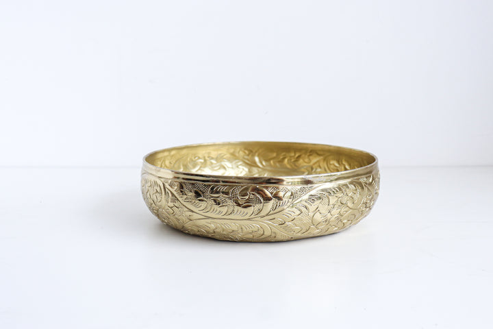 Golden Glow decorative metal Urli - Etched and embossed metal Uruli