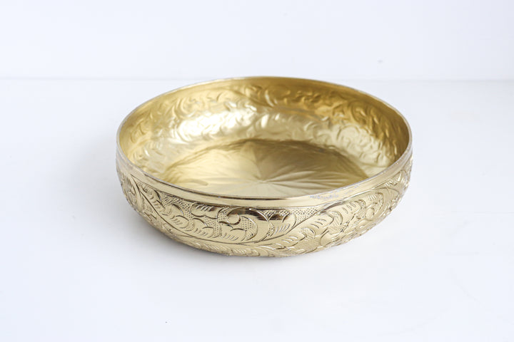 Golden Glow decorative metal Urli - Etched and embossed metal Uruli