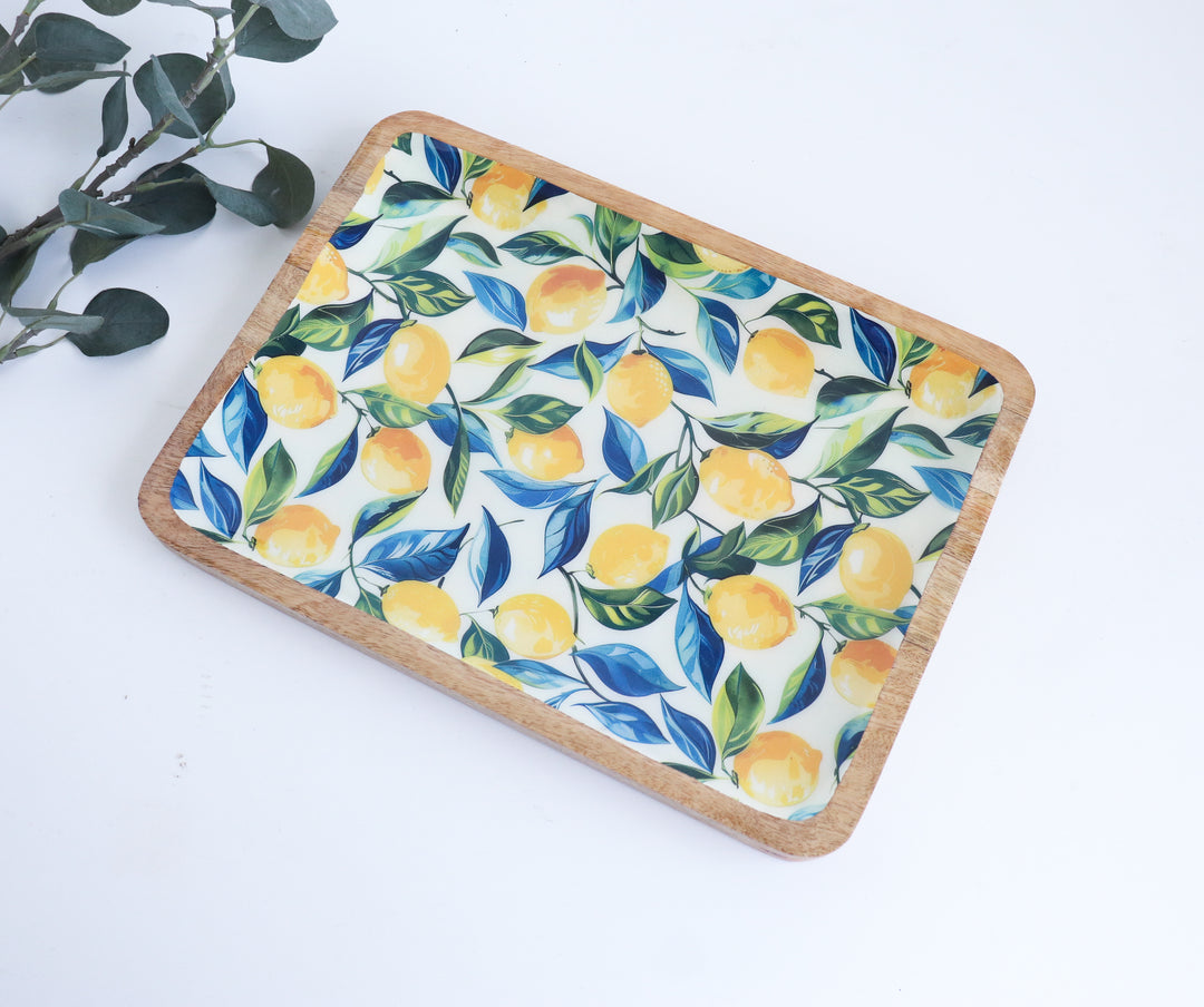 Trays for gifting - Large Mango wood printed trays - Lemons