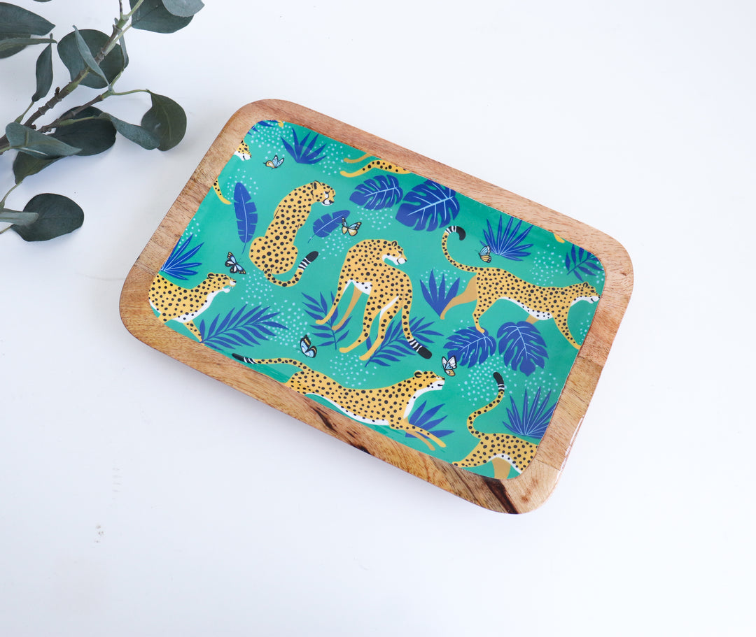 Trays for gifting - Medium Mango wood printed trays - Happy Cheetah