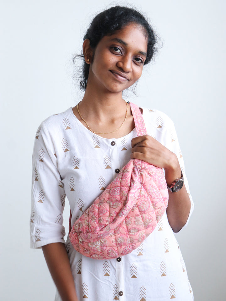 Block print belt bags - Fanny pack for women and girls - Peach Pink