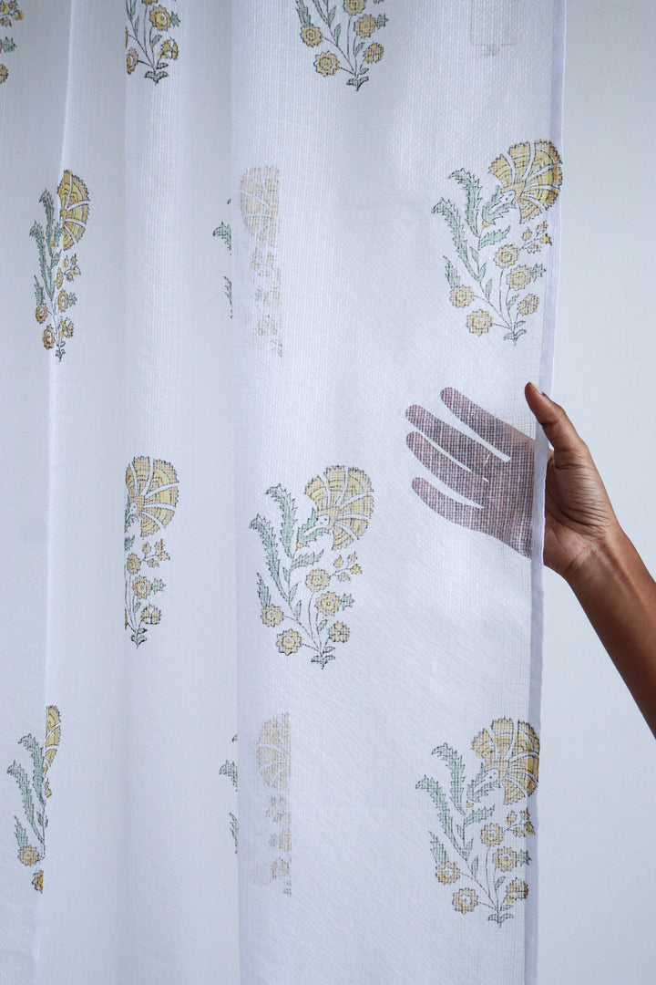 Yellow lily boota kota curtains - Sheer Kota cotton curtains