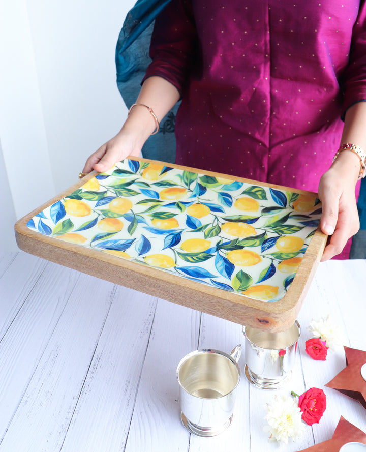 Trays for gifting - Large Mango wood printed trays - Lemons