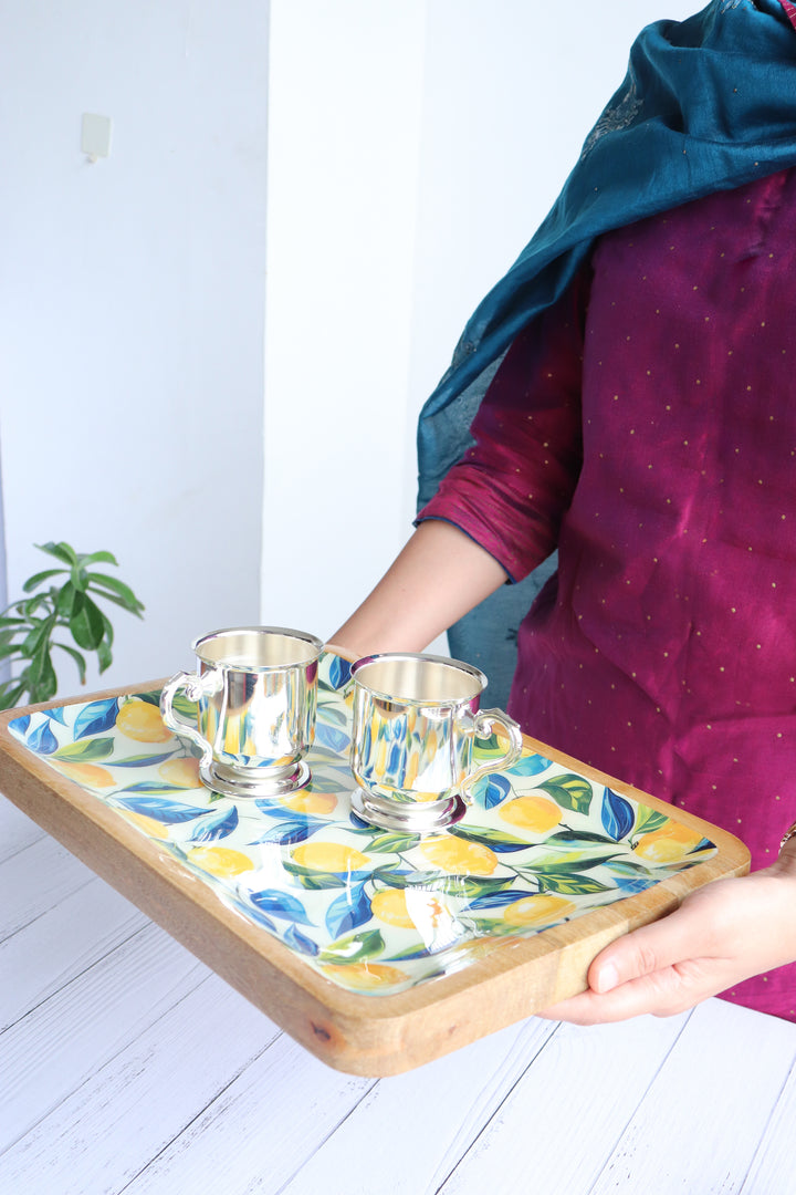 Trays for gifting - Large Mango wood printed trays - Lemons