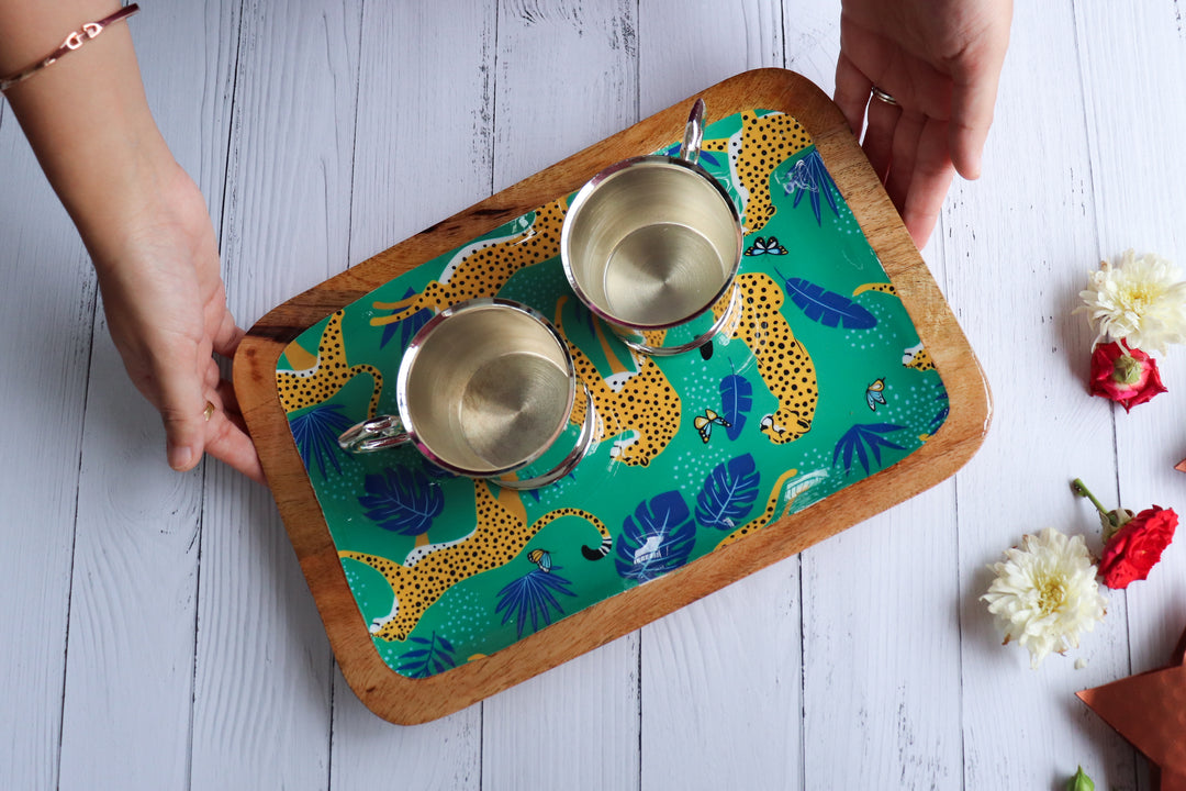 Trays for gifting - Medium Mango wood printed trays - Happy Cheetah