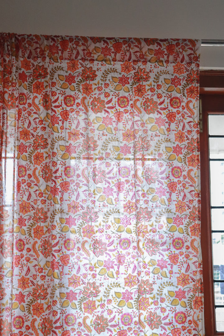 Orange blossom festive curtains - Sheer Mul curtains - Cotton voile curtains