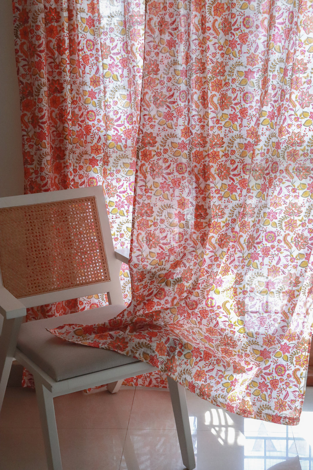 Orange blossom festive curtains - Sheer Mul curtains - Cotton voile curtains