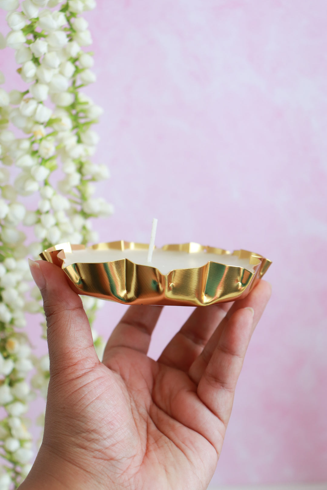 Gold Lotus Metal Work scented candle in a gift box - Eco friendly Diwali gifts