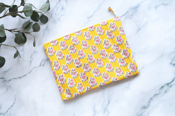 Block print Laptop sleeves - Laptop cover - Bright yellow - 13 inch, 14 inch & 15 inch