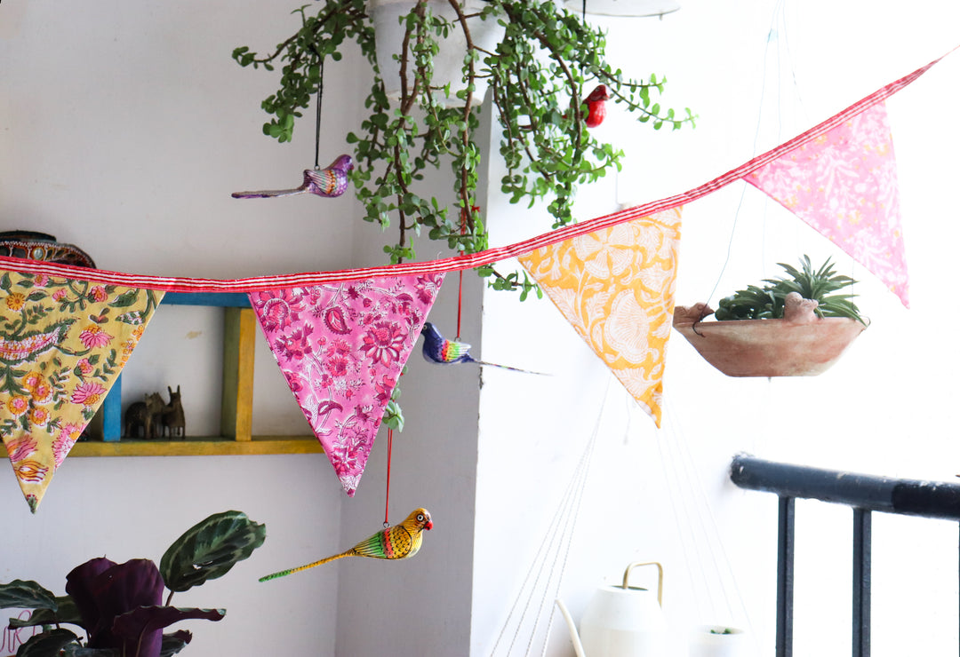 Colourful Fabric bunting - Garden decor - Toran - 100 inches - Ayaan