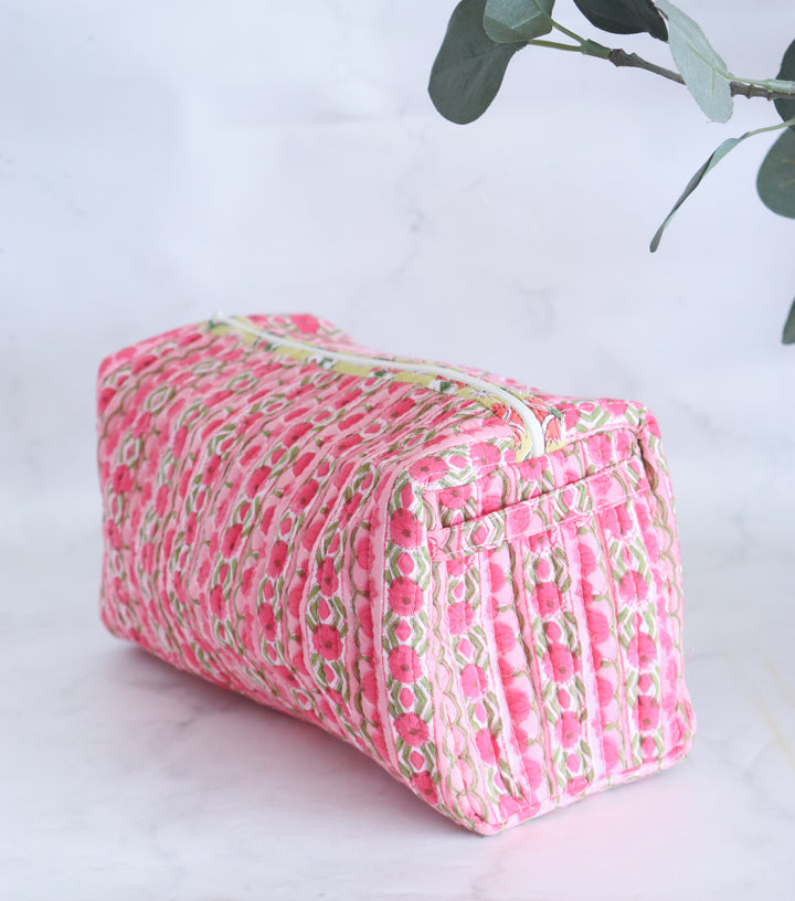 Medium Cosmetic bag - Travel Make up bag - Pink Trellis