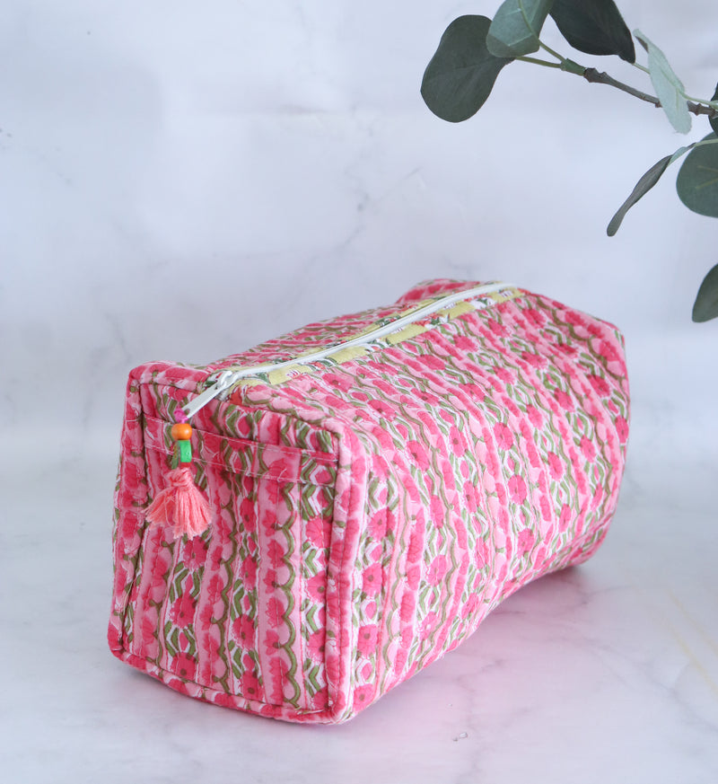 Medium Cosmetic bag - Travel Make up bag - Pink Trellis