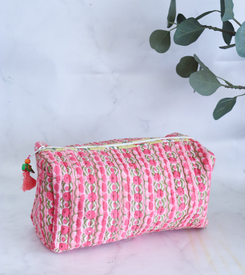 Medium Cosmetic bag - Travel Make up bag - Pink Trellis
