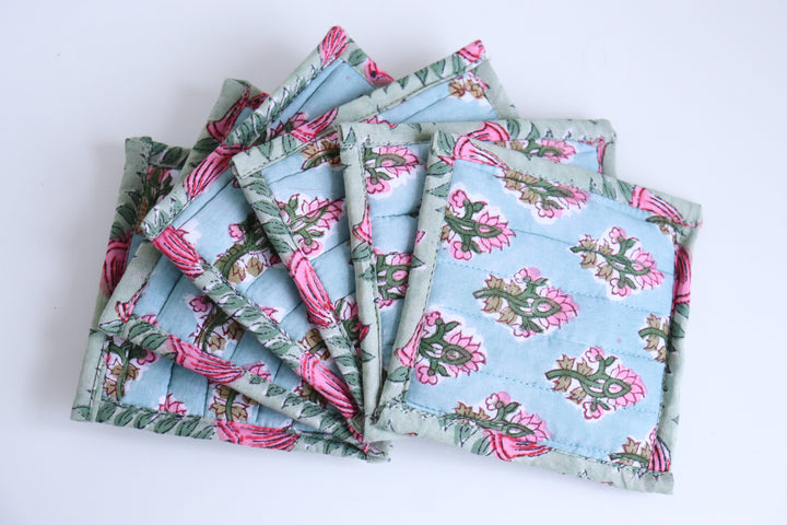 Bulk lot of Reversible coasters set in a bag - Block print quilted coasters - Assorted Prints