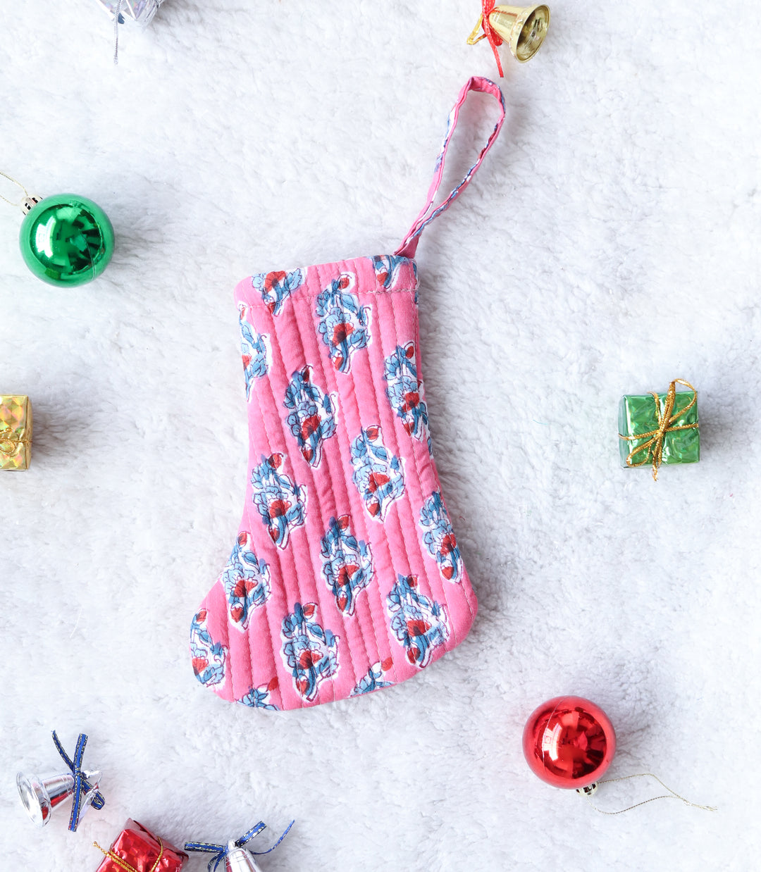 Mini Christmas stocking - Quilted Christmas Hanging Decoration - Christmas ornament - Marshmallow