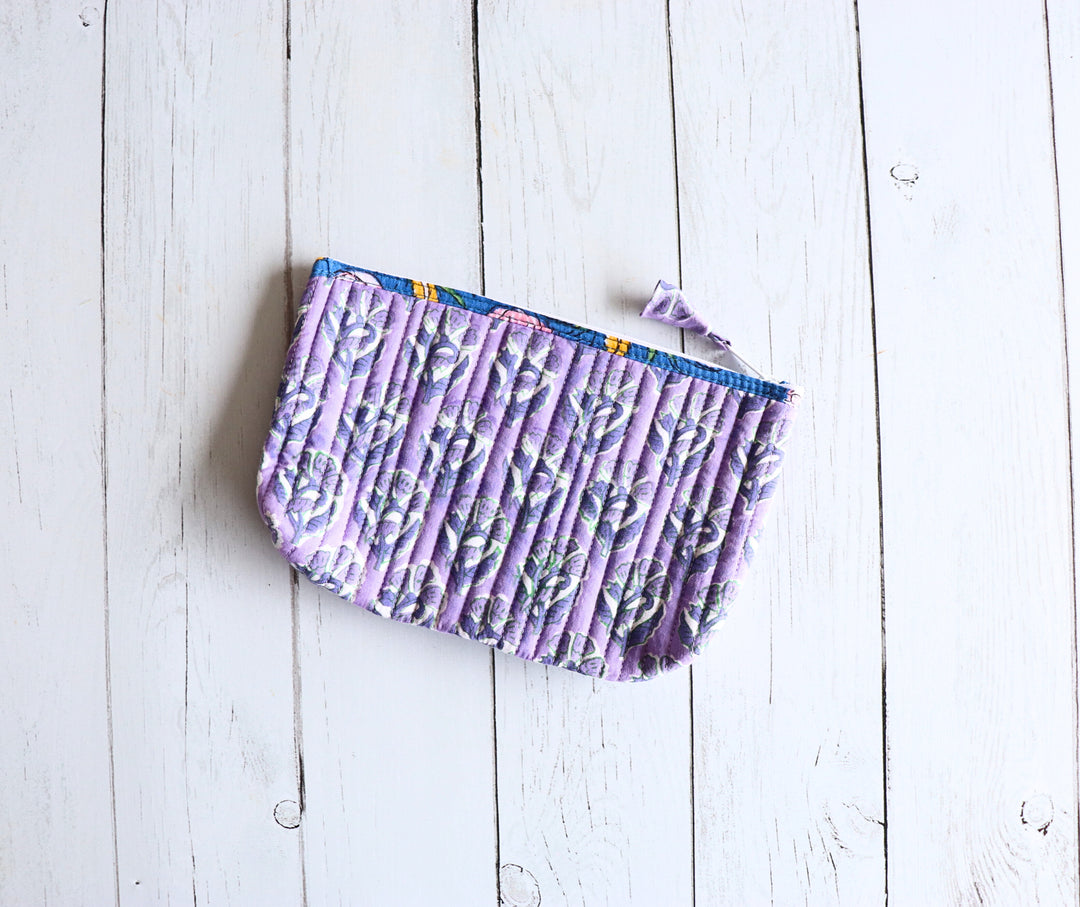 Quilted utility pouches - Block print pencil pouches - Lilac