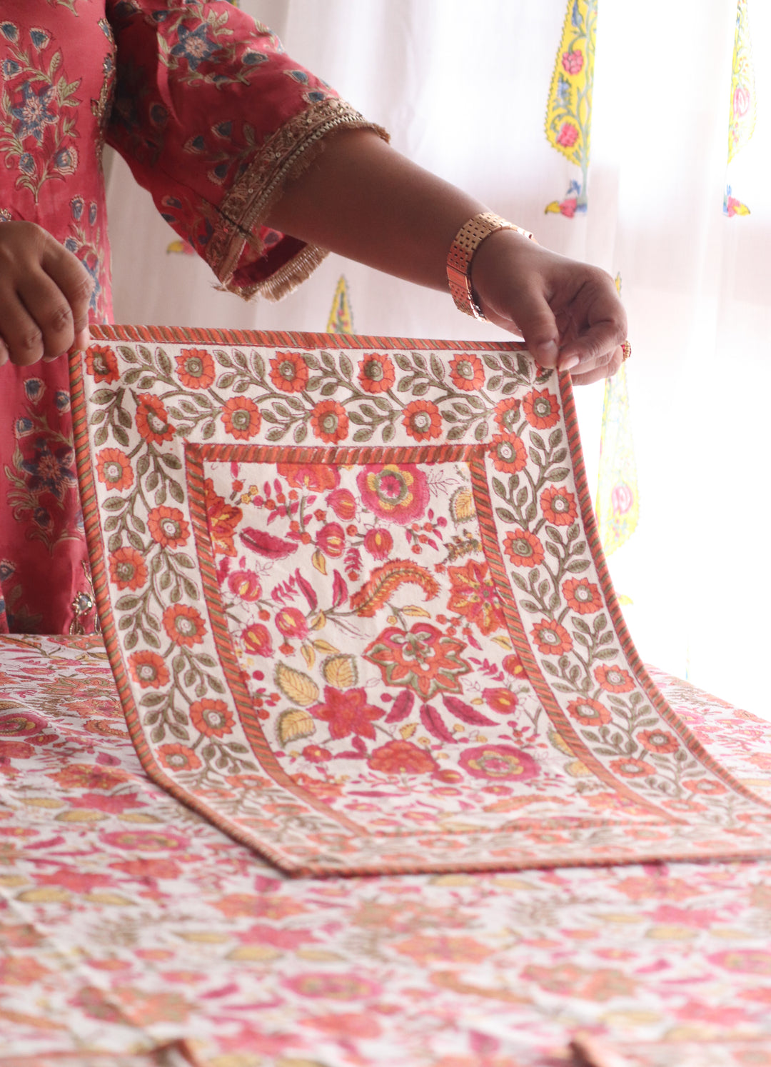 Orange Blossom placemats - Block print placemats - Table mats set of 6 - 13x19 inches