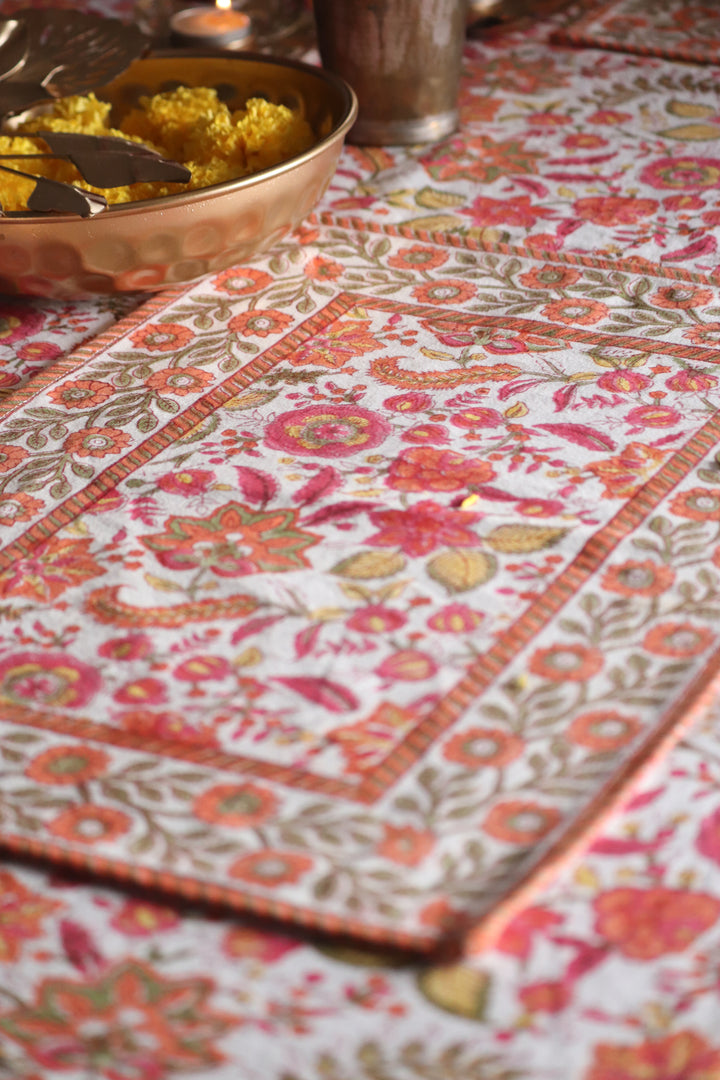 Orange Blossom placemats - Block print placemats - Table mats set of 6 - 13x19 inches