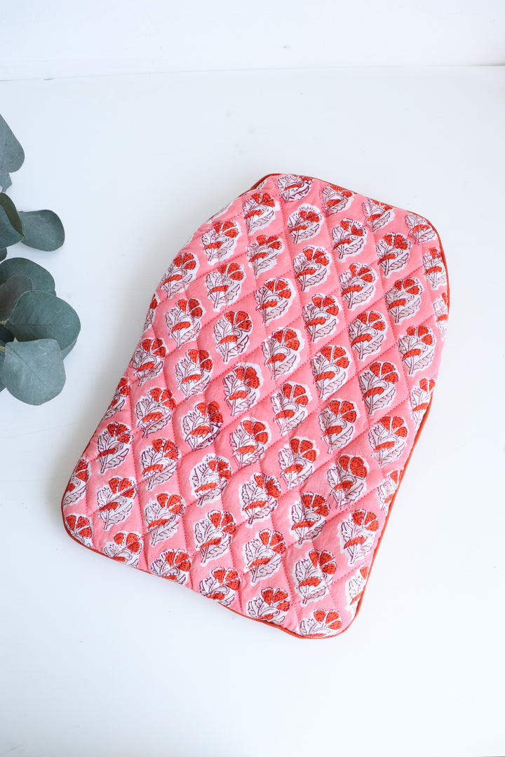 Quilted Hot Water Bag Covers - Block print hot water bottle covers - Pink ditsy