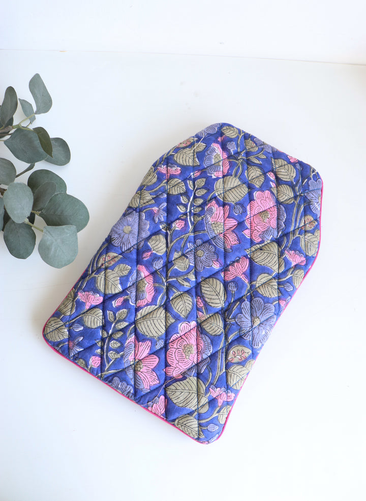 Quilted Hot Water Bag Covers - Block print hot water bottle covers - Blue floral