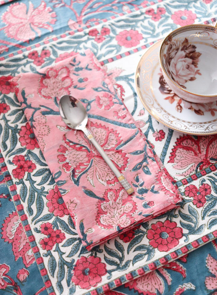 Blushing Bloom Block print napkins - Light weight dinner napkins - set of 6 napkins