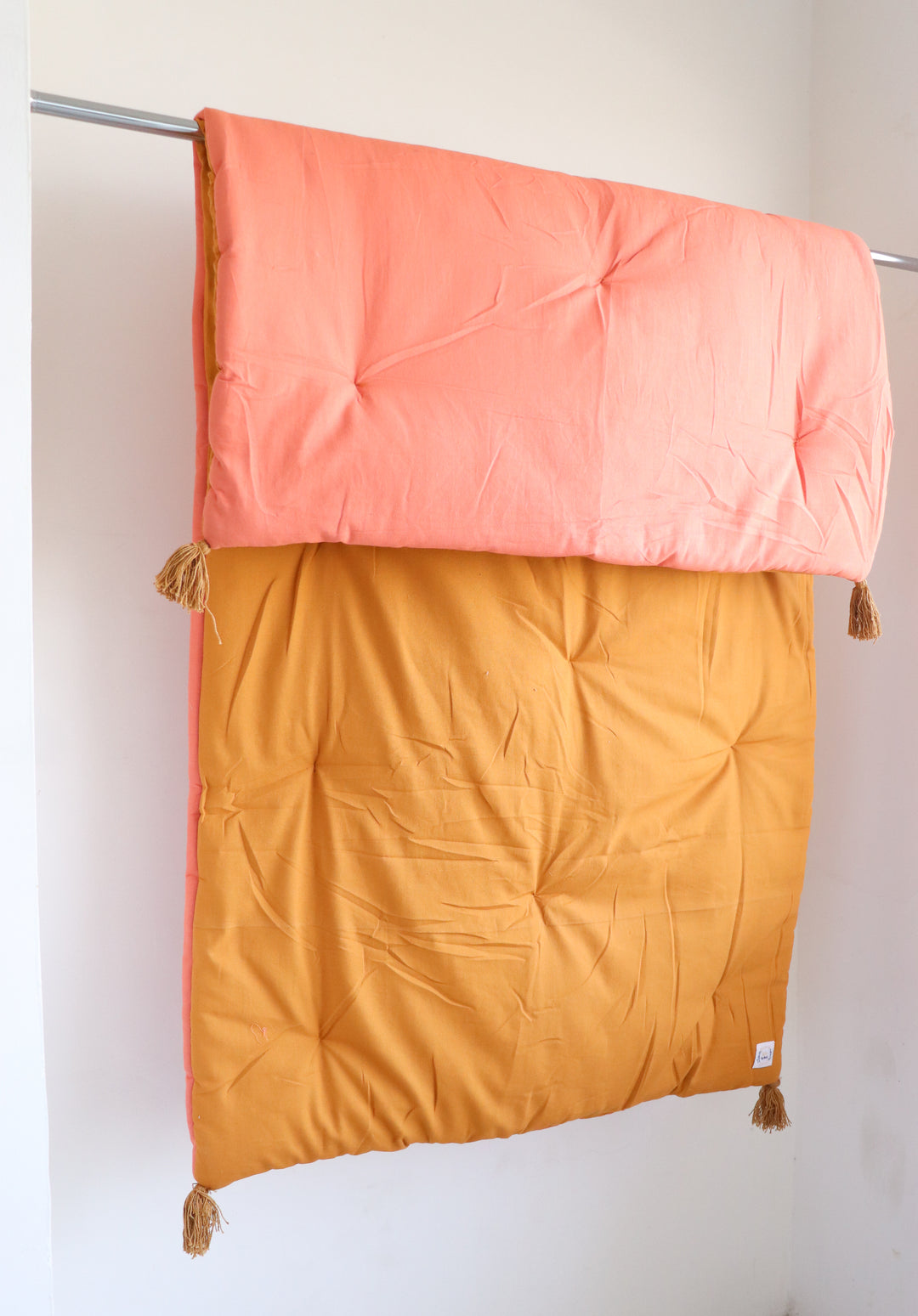 Reversible Floor mattress - Large floor cushion - 3 x 6 feet - Mustard and Peach