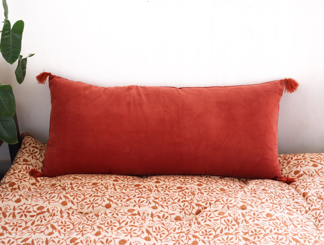 Extra Long lumbar velvet pillows - Rust - 16 x 36 inches - Filler included