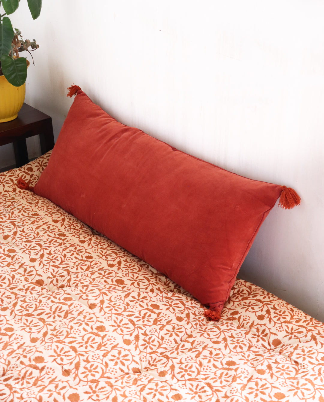 Extra Long lumbar velvet pillows - Rust - 16 x 36 inches - Filler included