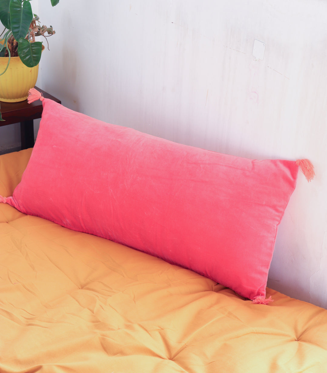 Extra Long lumbar velvet pillows - Hot Pink - 16 x 36 inches - Filler included