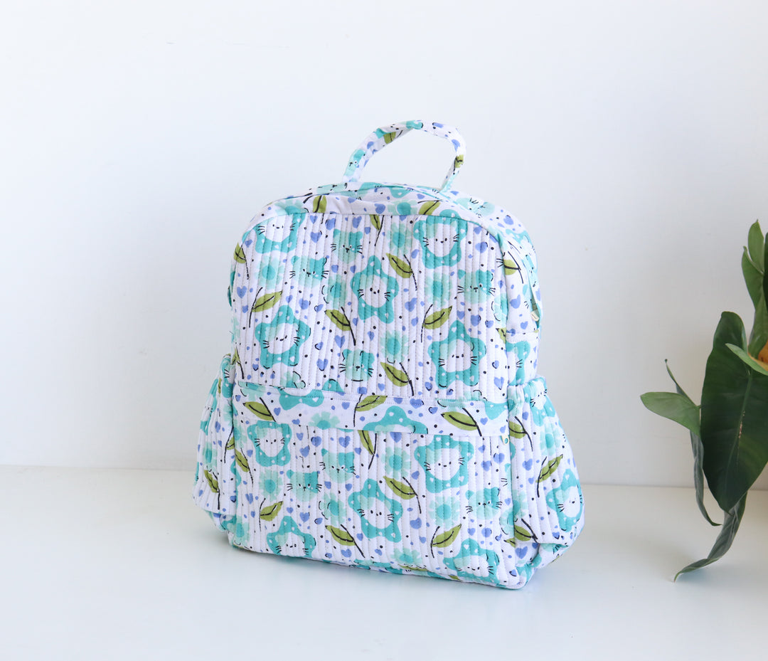 Kids Quilted block print back pack - Toddler back pack - Kitty Cats