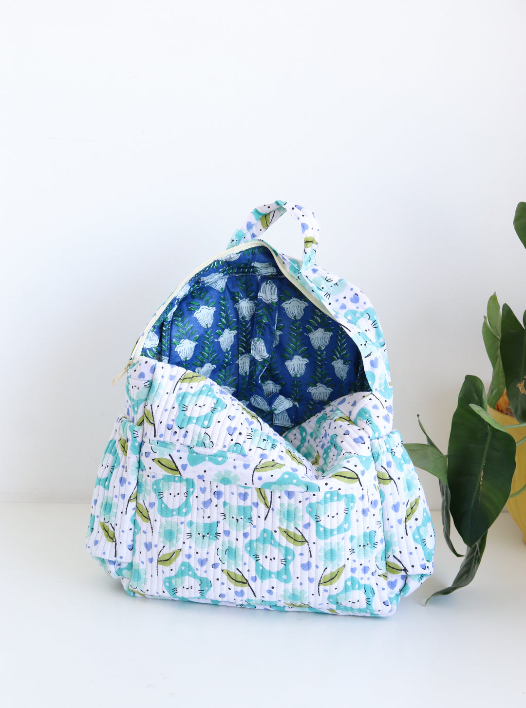 Kids Quilted block print back pack - Toddler back pack - Kitty Cats