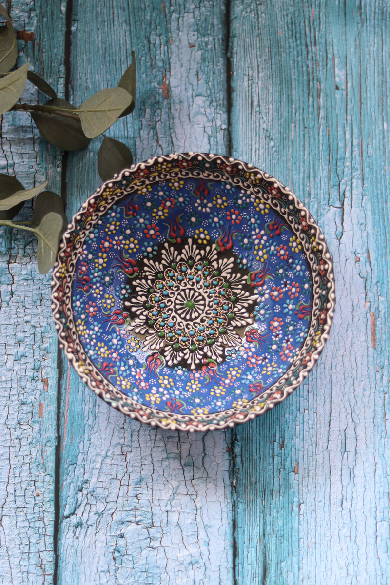 Large Turkish Inzik pottery bowl - Serving bowl Turkey Ceramics - Lily