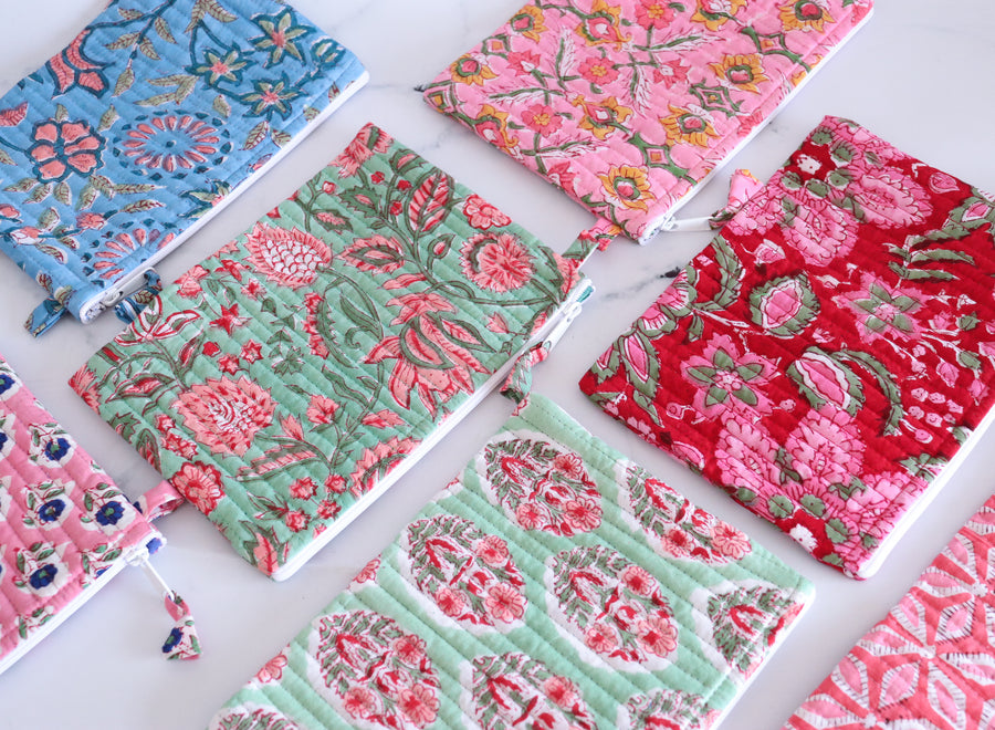 Bulk lot of Block print Quilted Zip wallet - Set of 5/10/20 pcs - Flat pouch