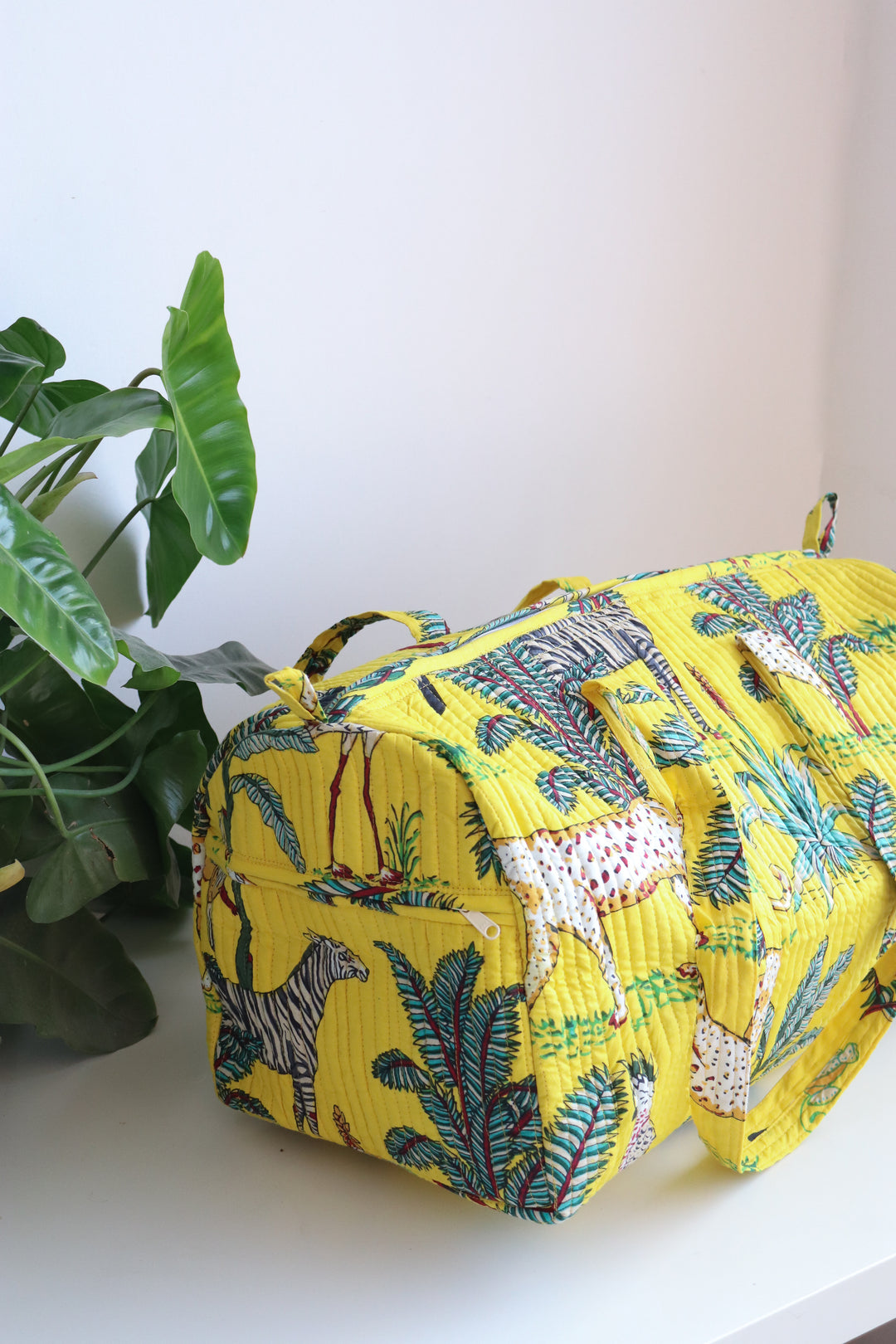 Yellow Safari print weekender bag - Boho quilted bags - Overnight duffle bags