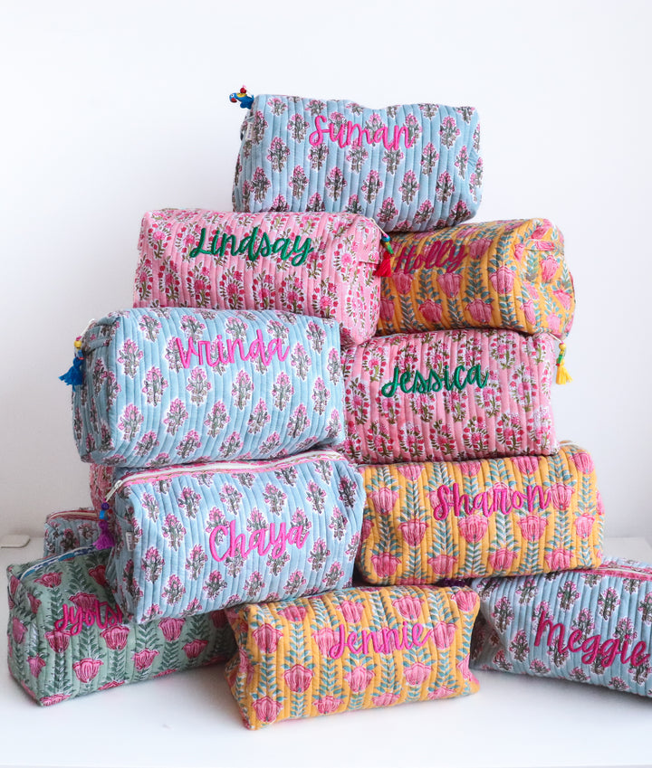 Personalized Medium Makeup bags - Customized Medium Block print cosmetic bag