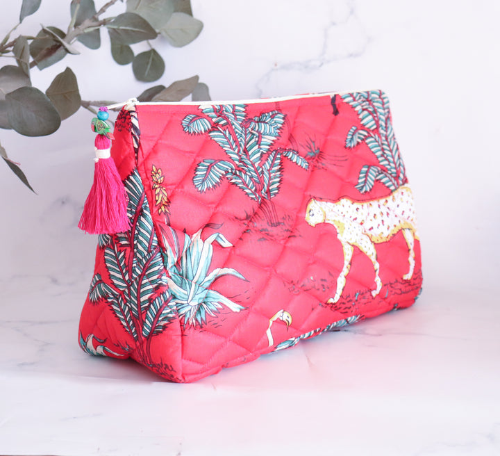 Red Safari Large Cosmetic bag - Makeup bag - Large travel pouch - Serengeti