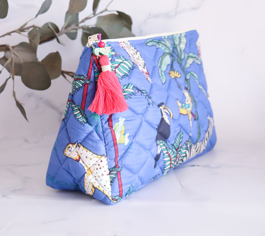 Blue Safari Large Cosmetic bag - Makeup bag - large travel pouch - Masai Mara