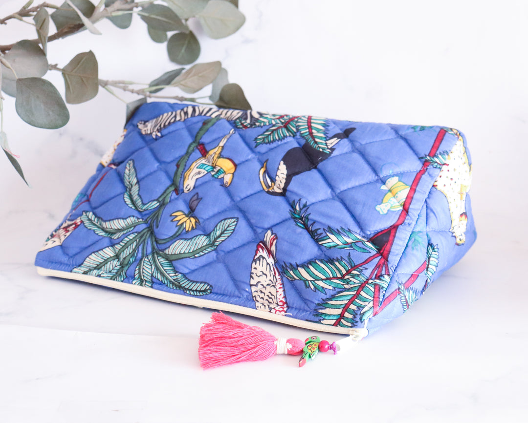 Blue Safari Large Cosmetic bag - Makeup bag - large travel pouch - Masai Mara