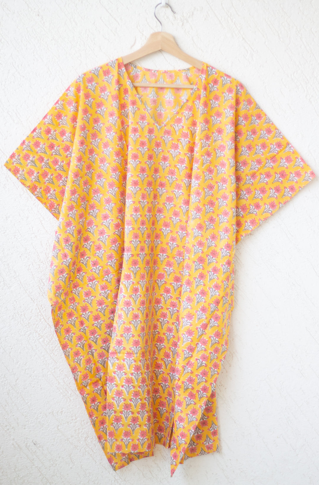 Short Kaftans for women - Yellow Block print Kaftan - Yellow booti