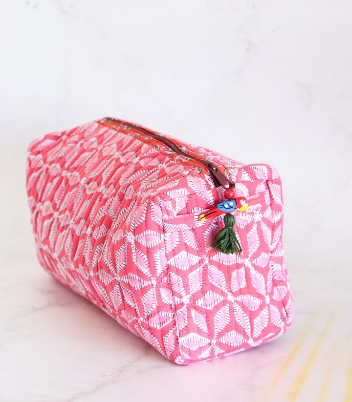 Medium Cosmetic bag - Travel Make up bag - Pink Geo