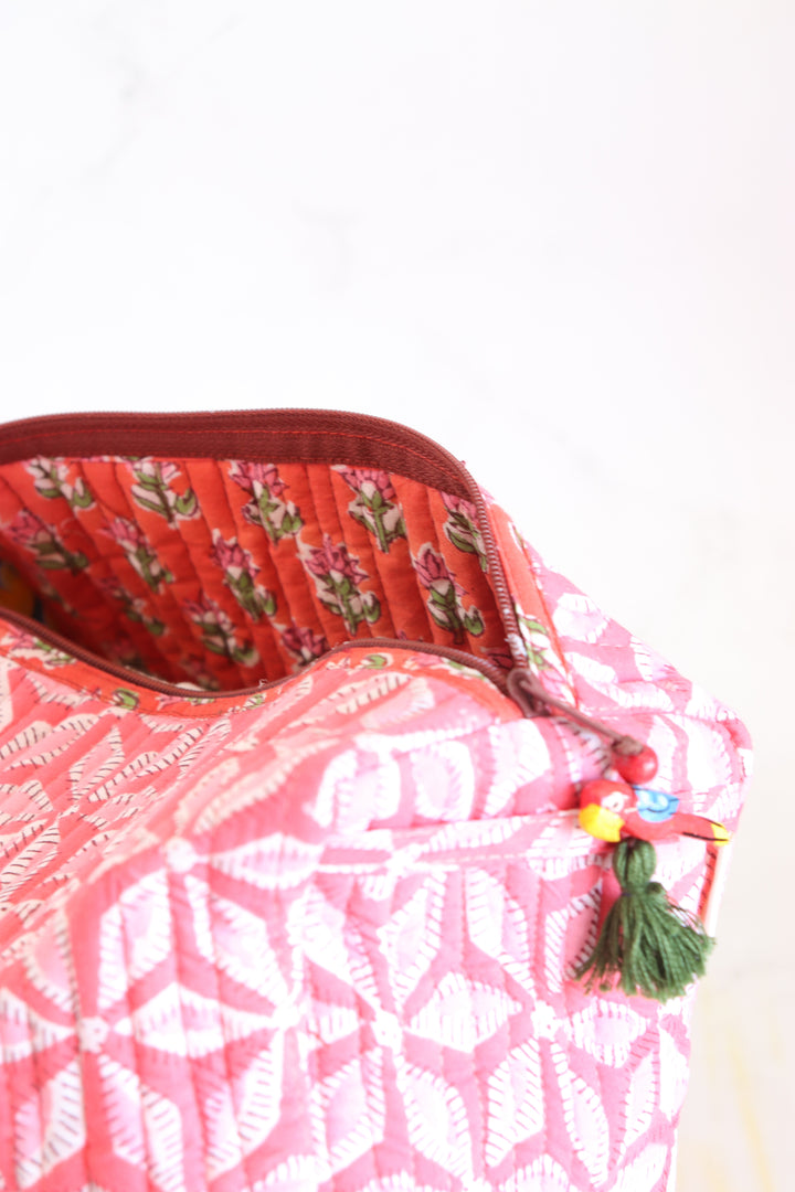 Medium Cosmetic bag - Travel Make up bag - Pink Geo