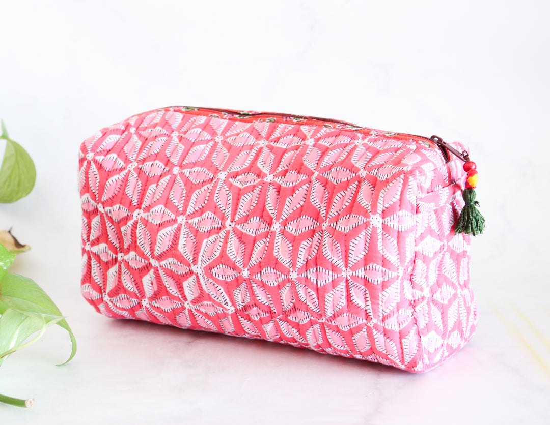 Medium Cosmetic bag - Travel Make up bag - Pink Geo