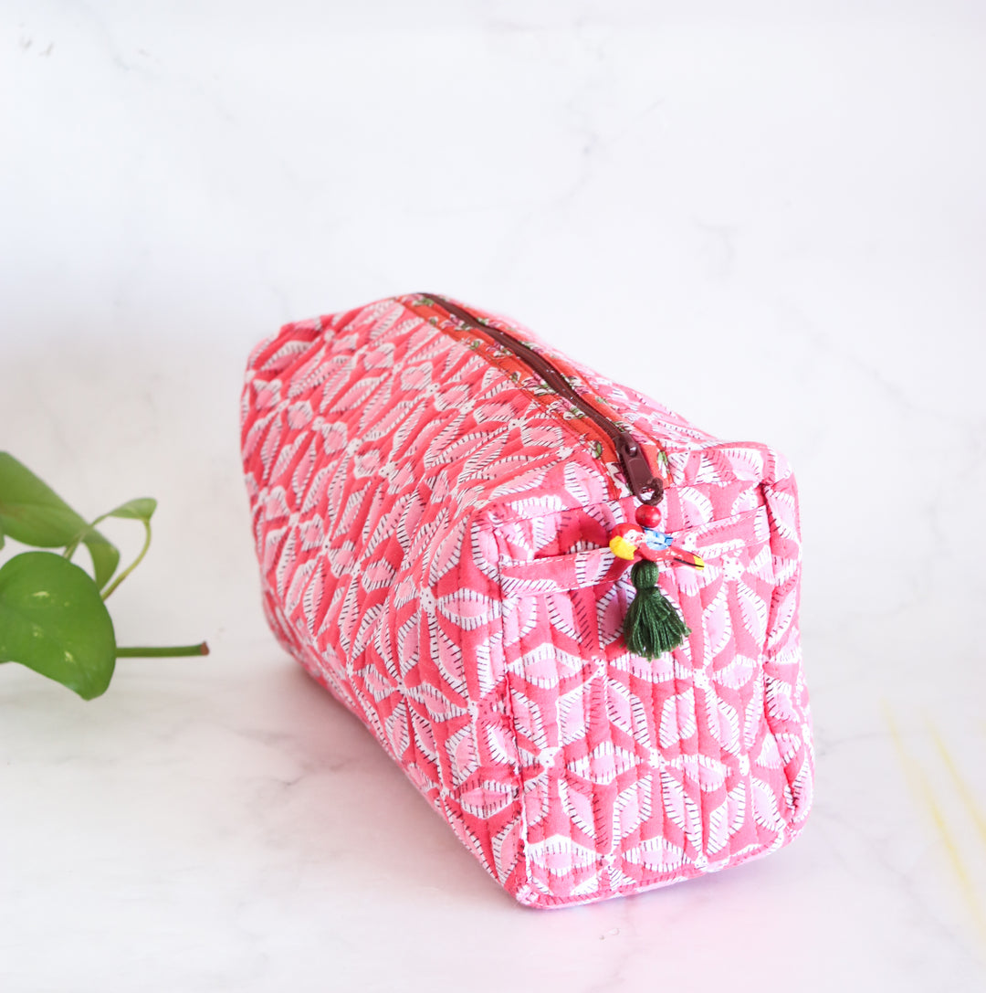 Medium Cosmetic bag - Travel Make up bag - Pink Geo