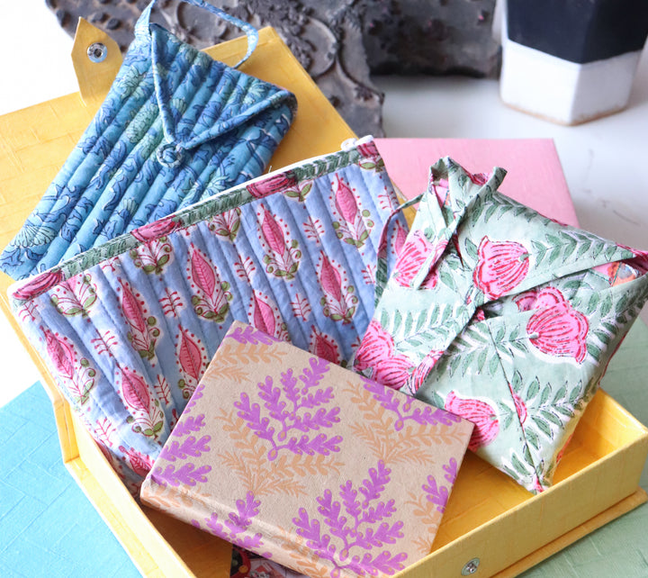 Mother's Day Eco-Chic Gift hamper - Hand Block Prints & Recycled Diary Set