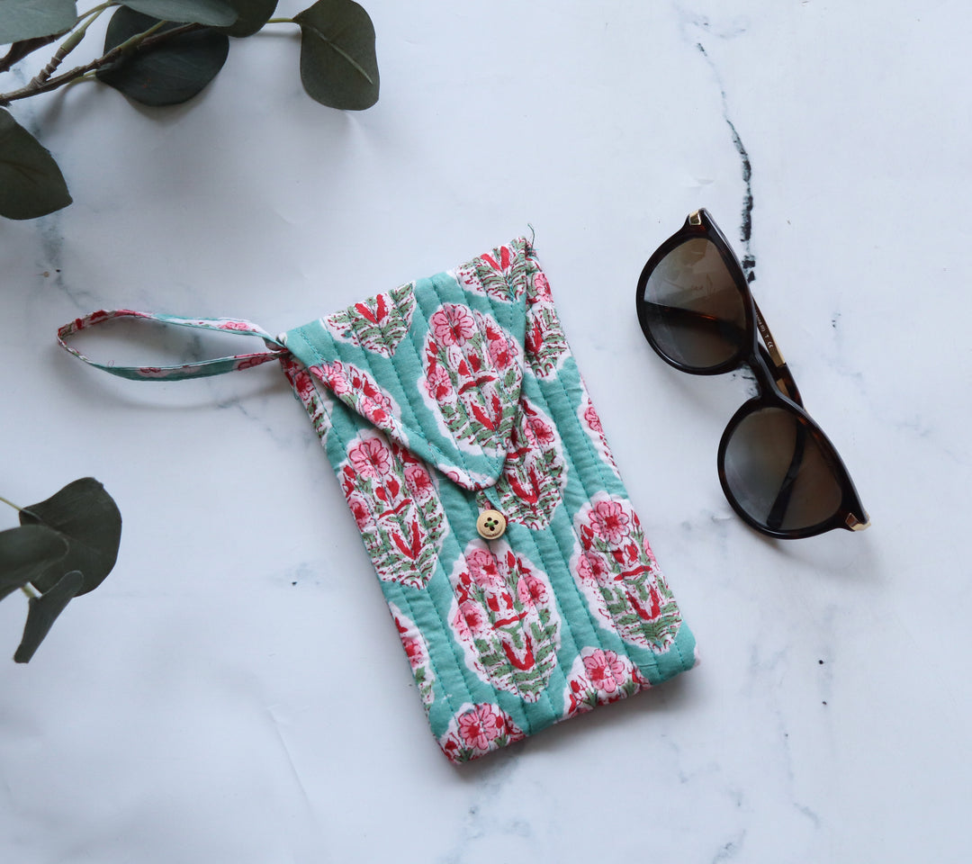 Quilted Sunglasses case - Spectacle cover - Turquoise Green