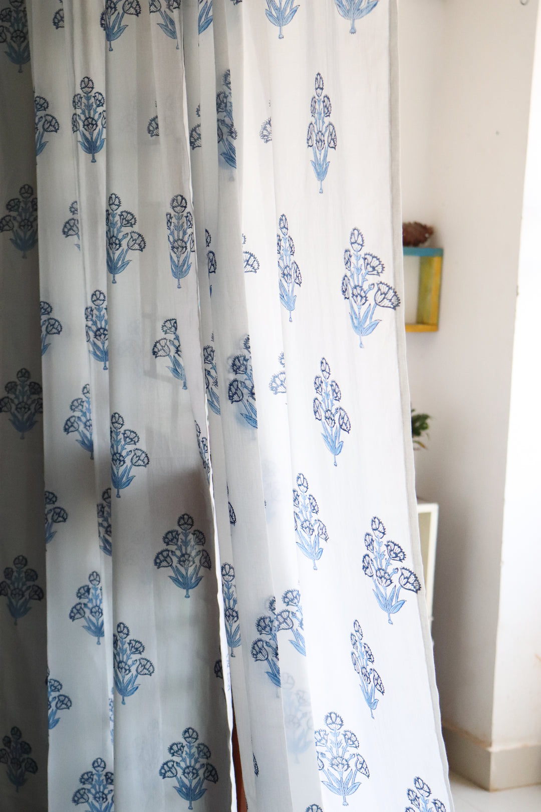 Blue poppy curtains - Blue sheer mulmul curtains